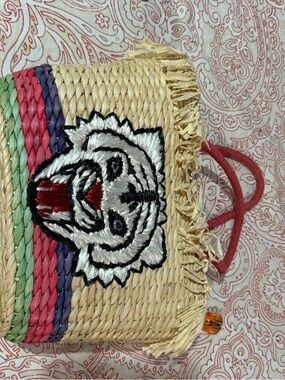 Striped Straw Tote Bag with Embroidered Tiger Accent - Natural TOPSHOP